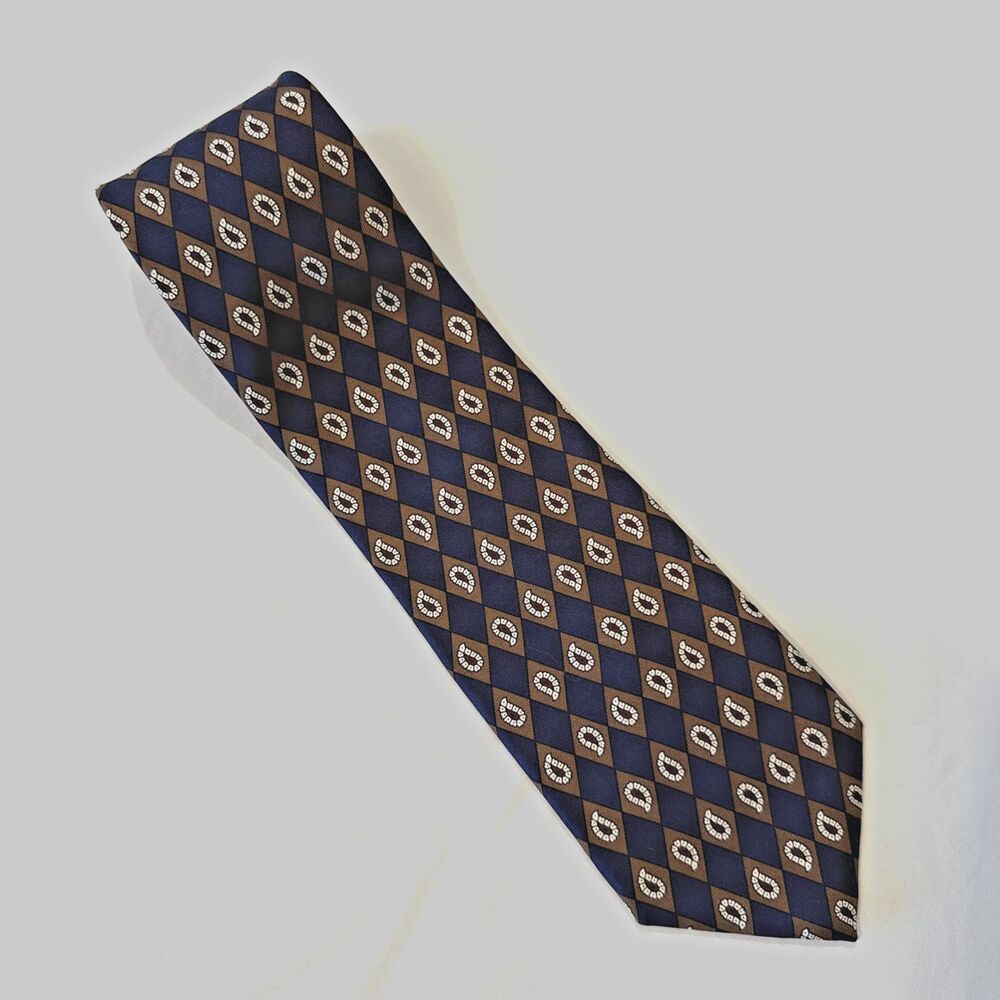 Vtg Tie Necktie 100% Silk Blue Tan Paisley Bert Pulitzer Signature 3.75” Classic - Picture 2 of 4